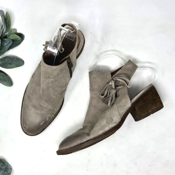 BORN Monikah Tassel Bow Ankle Booties Stone 8M - Picture 1 of 9